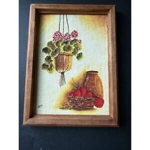Vintage Original Oil On Canvas Signed Still Life Framed Flowers Wood Frame Retro